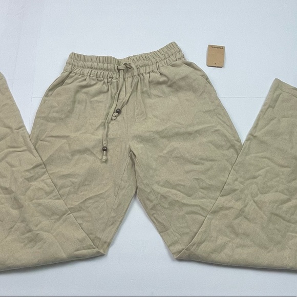 NWT poplooks draw string linen khaki pants - Picture 7 of 10